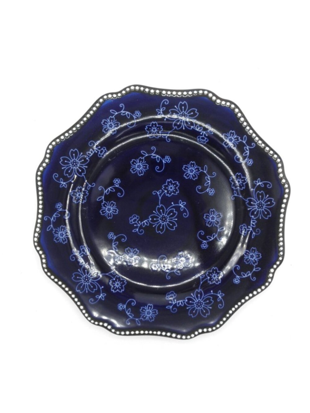 Kunaboo Midnight Dinner Plates Set of 4 Sakura Blue Floral Lace Design - Picture 3 of 7